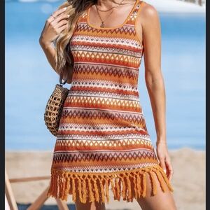 Cupshe Boho Orange Chevron Zigzag Knit Dress
